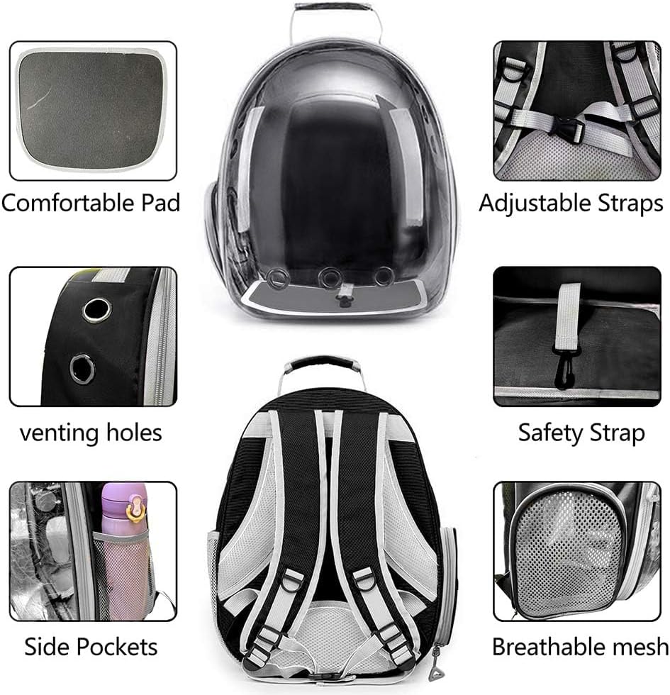 Pet Backpack Carrier with Harness Backpack with Bubble Clear Front for Cats, Small Dogs, Bunnies etc with Harness Included, Pet Carrier for Traveling, Walking, Hiking and Outdoor Activities
