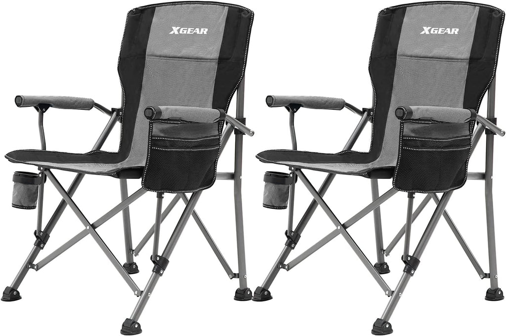 XGEAR 330LB Heavy Duty High Back Hard Arm Camping Chair with Cup Holder