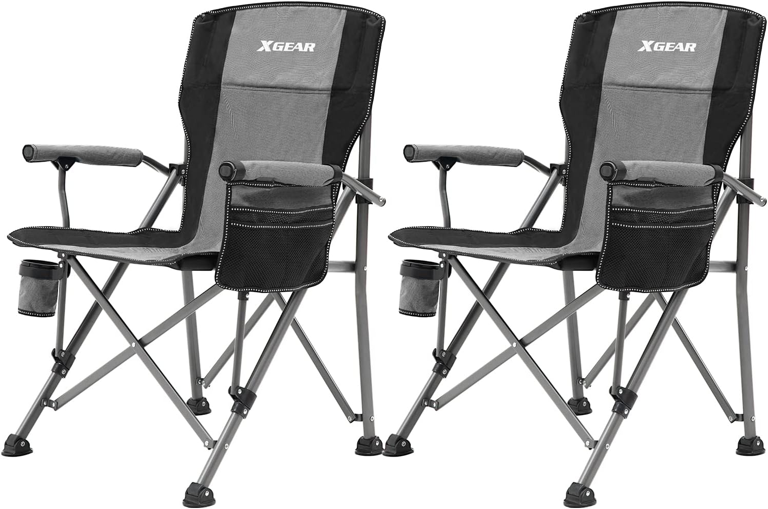 XGEAR 330LB Heavy Duty High Back Hard Arm Camping Chair with Cup Holder
