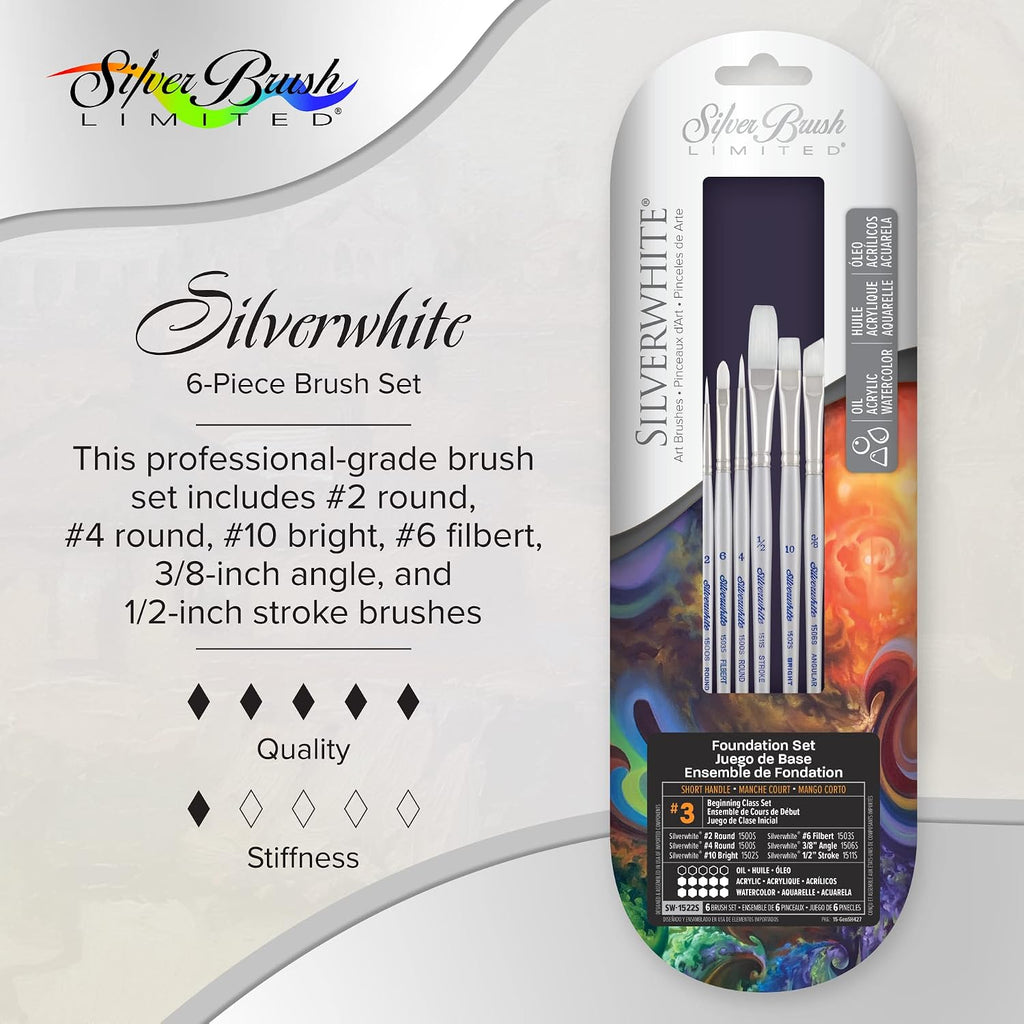 Silver Brush Limited Silverwhite Beginning Class Watercolor Brush Set, 6pc
