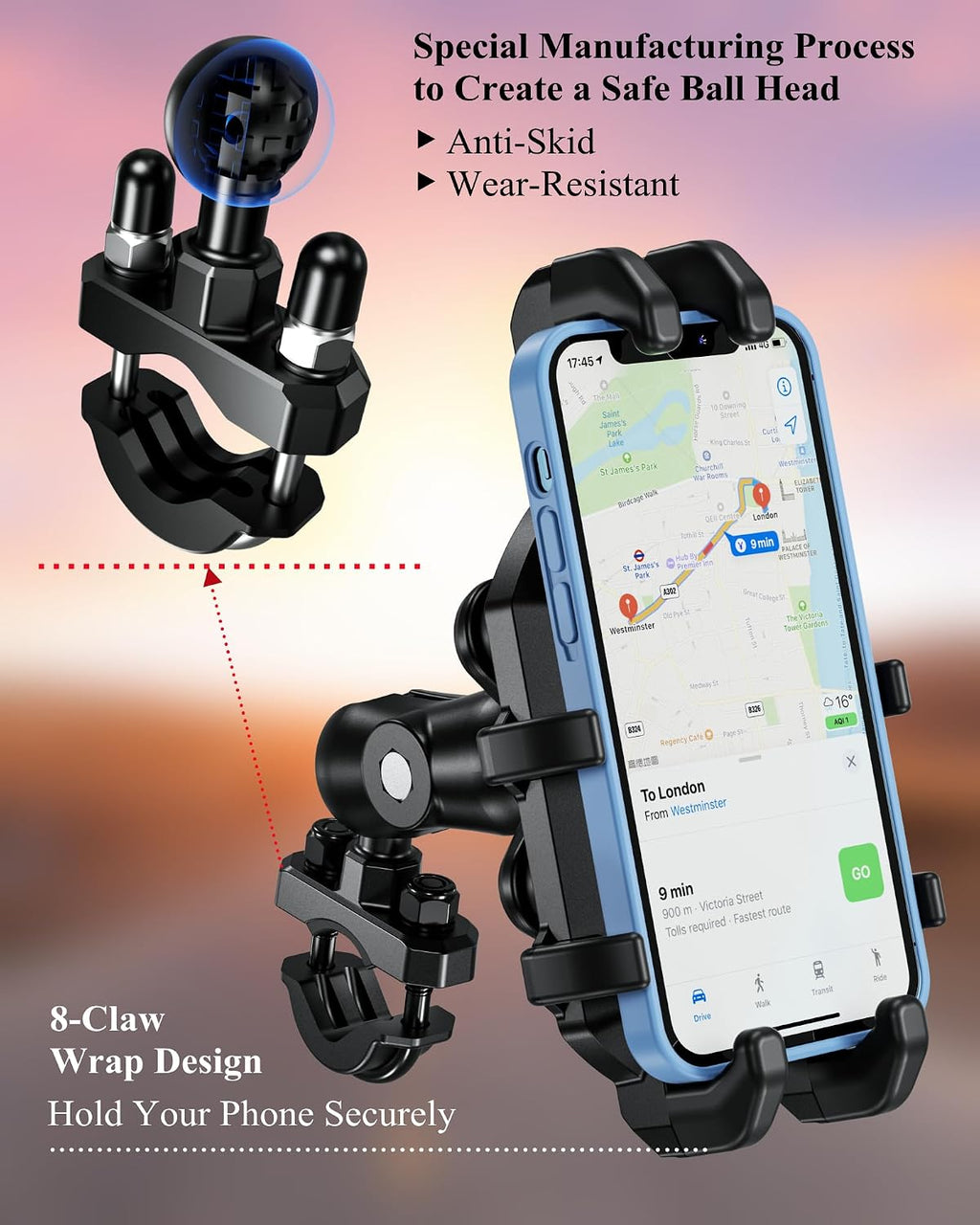 BRCOVAN Motorcycle Phone Mount Holder with Vibration Dampener