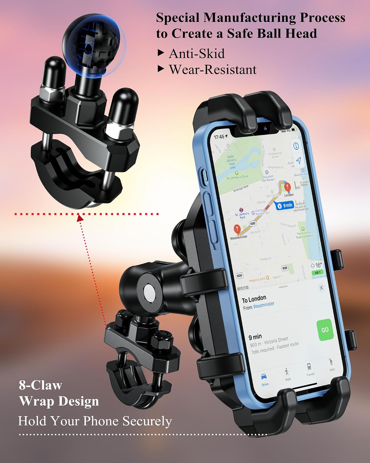 BRCOVAN Motorcycle Phone Mount Holder with Vibration Dampener