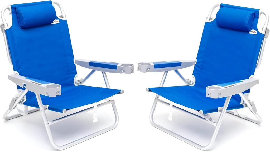 SUNNYFEEL Extra Wide 28" Low Beach Chair 5 Position Lay Flat, XL Oversized Portable Folding Camping Chairs with Cup Holder for Outdoor/Trip, Lightweight Foldable Backpack Beach Chair for Adults