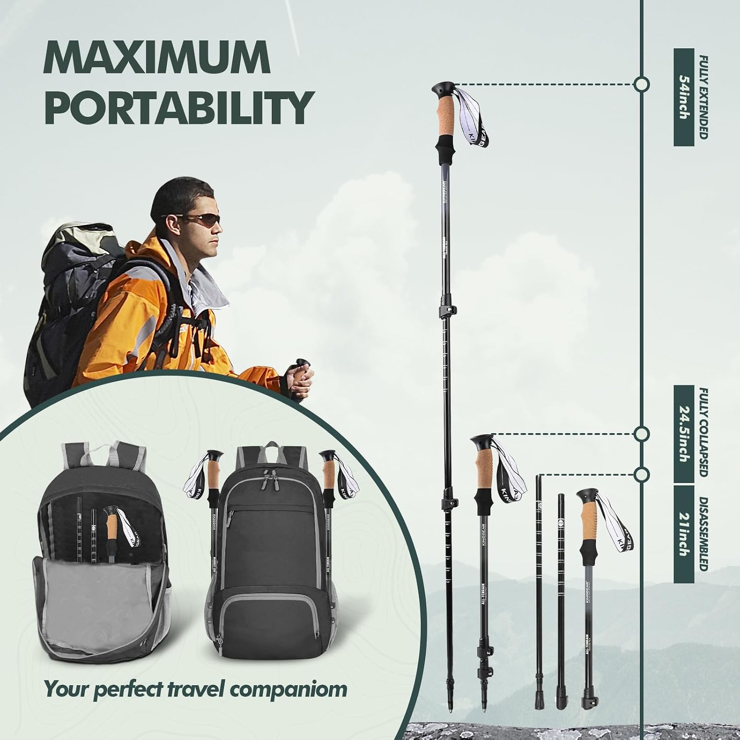 KINGGEAR Trekking Poles 7075 Aluminum Lightweight Hiking Sticks