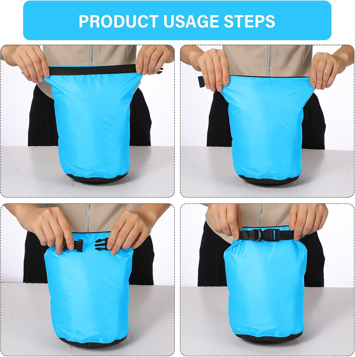 6 Pcs Waterproof Dry Bag Set for Kayaking & Camping,Blue