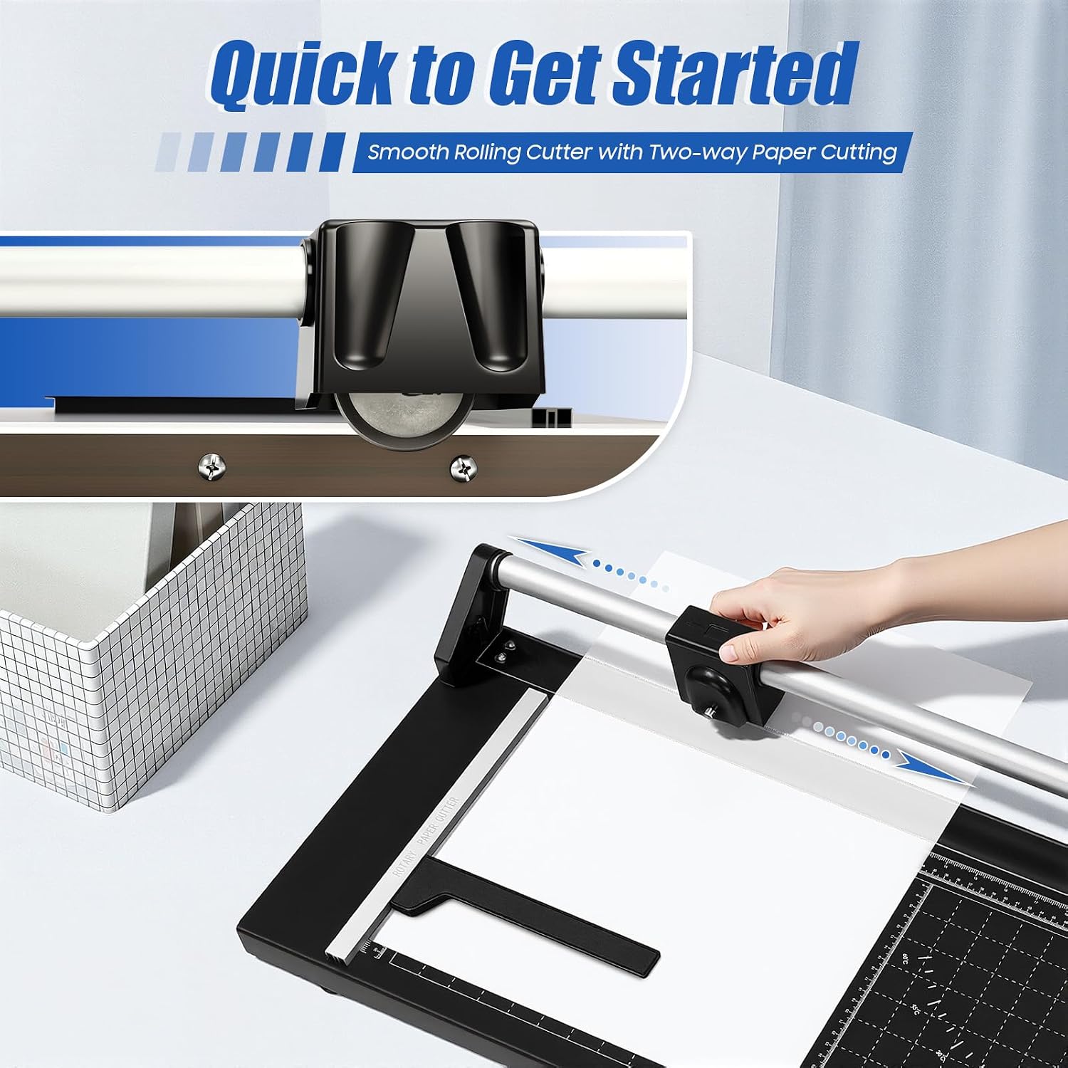 36 in Rolling Cutter Rotary Paper Trimmer Precision Manual Rotary Paper Cutter Heavy Duty Professional Paper Cutter with Magnetic Positioning Ruler for Photo Paper, Office Paper