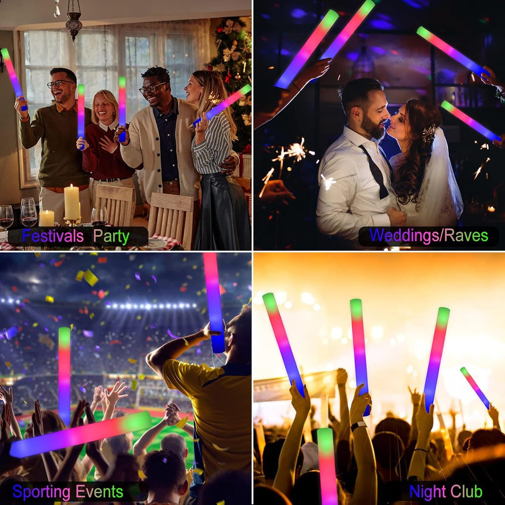 LifBetter Light Up Glow Sticks Bulk, LED Foam Sticks 118 pcs Glow in The Dark with 3 Modes Flashing Led Foam Multicolor Batons Light up Party Favors for Birthdays, Weddings, Concerts, Festivals