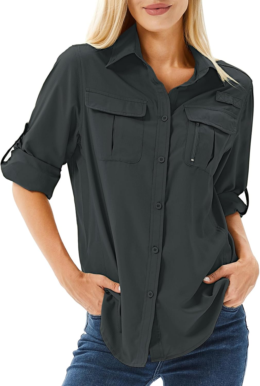 Women's UPF 50 Long Sleeve Sun Protection Safari Fish Hiking Shirts