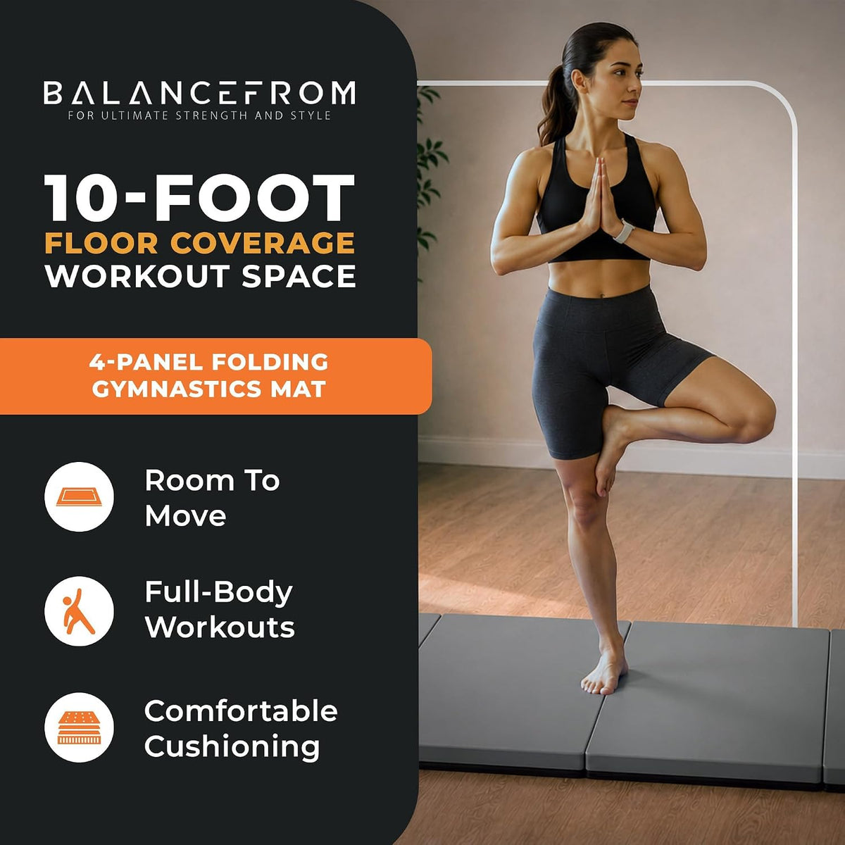 BalanceFrom 10x4 Feet 4-Panel Folding Gymnastics Mat – 2-Inch Thick Pad with Vinyl Surface and Carrying Handles for Tumbling, Yoga, Pilates, Home Workouts, and Martial Arts