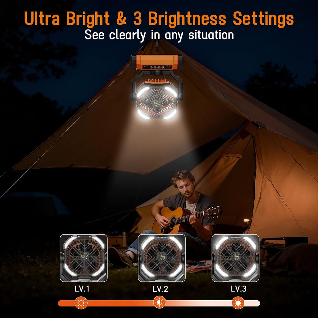 UUYEE Camping Fan Rechargeable, Battery Powered Fans - Orange