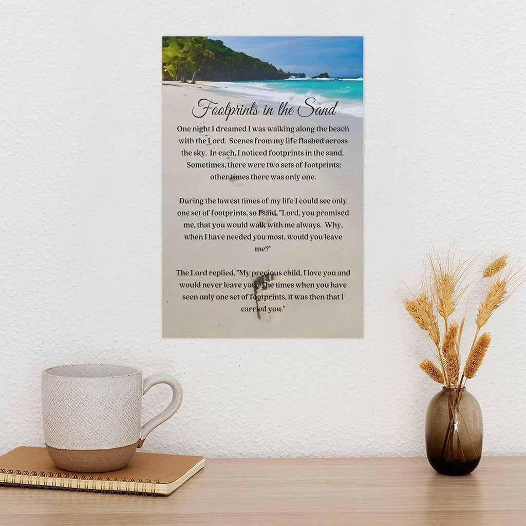 Footprints in the Sand Religious Canvas Wall Art Posters, Inspirational Beach Sunset Poem Print Poster (Unframed 20x30inch, Footprints(4))