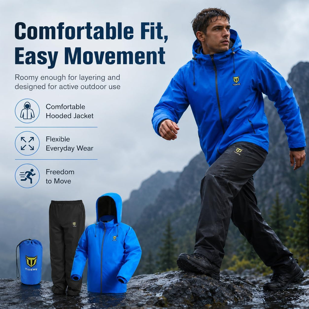 TIDEWE Rain Suit for Men, Waterproof Lightweight 2-Piece Rain Gear