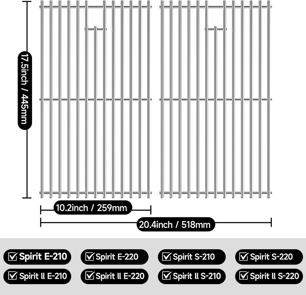 2pcs Stainless Steel Cooking Grates for Weber, 17.5'' x 20.4''