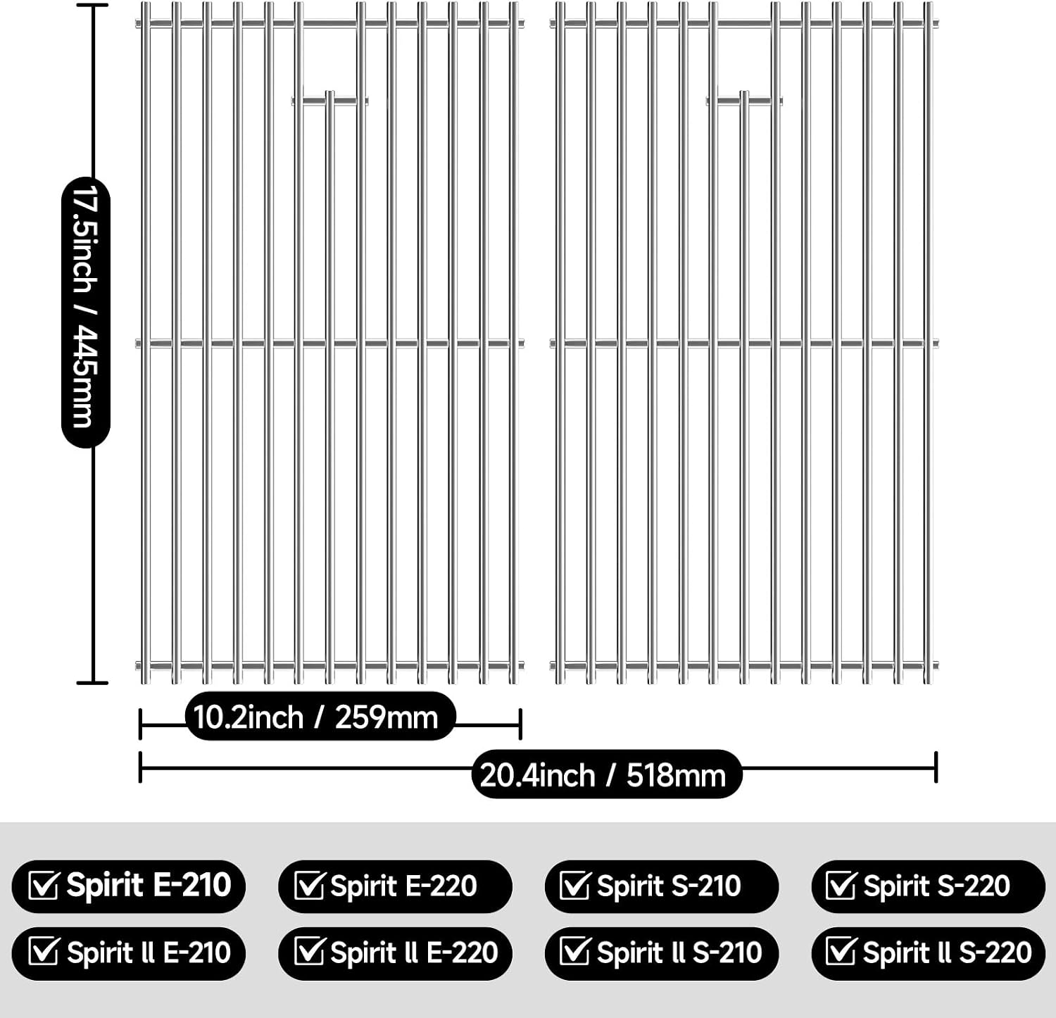2pcs Stainless Steel Cooking Grates for Weber, 17.5'' x 20.4''