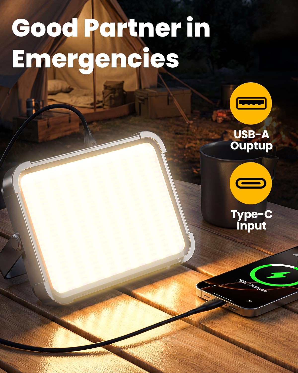 Solar Camping Lantern, 26800mAh Ultra Long Lasting Rechargeable LED Lantern with 4 Light Modes, IP65 Waterproof Portable Tent Light for Power Outage, Emergency, Hiking, Camping Essentials