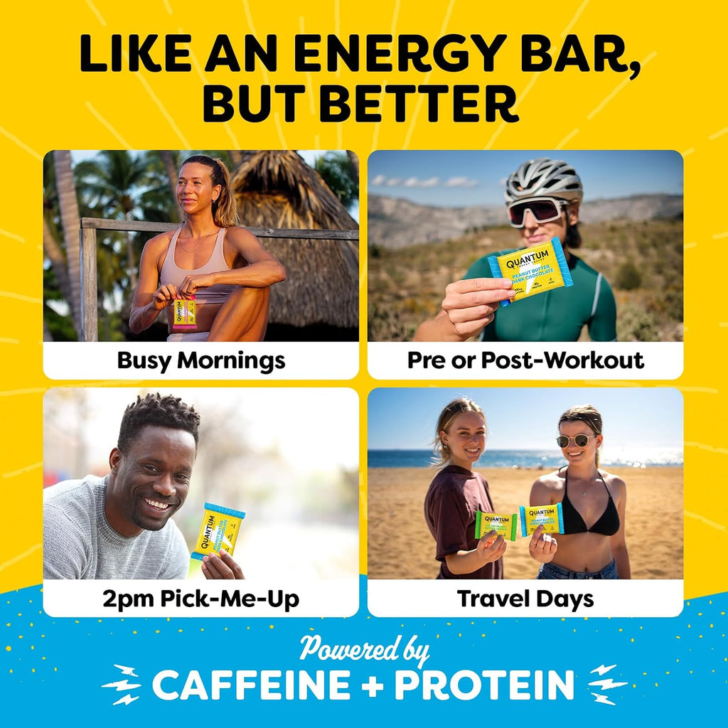 Quantum Energy Square: Energy Bar with Caffeine & 10g Protein. Delicious Healthy Snack On The Go. (Vegan, Gluten-free, Soy-free, Dairy-free) (Dark Chocolate Pink Himalayan Salt)