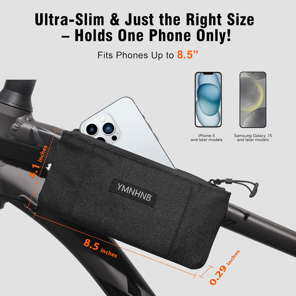 Bike Frame Bag – Water-Resistant Top Tube Bike Bag, Minimalist Bicycle Storage Pouch for Smartphone & Cards, Fits Road & Mountain Bikes
