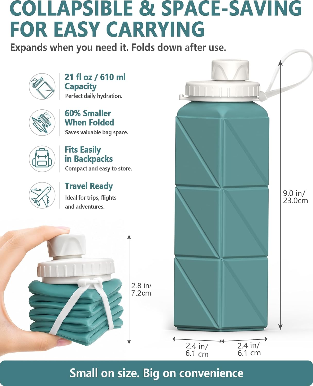 BEAUTAIL Collapsible Water Bottles 21oz/610mL, Silicone Travel Water Bottle