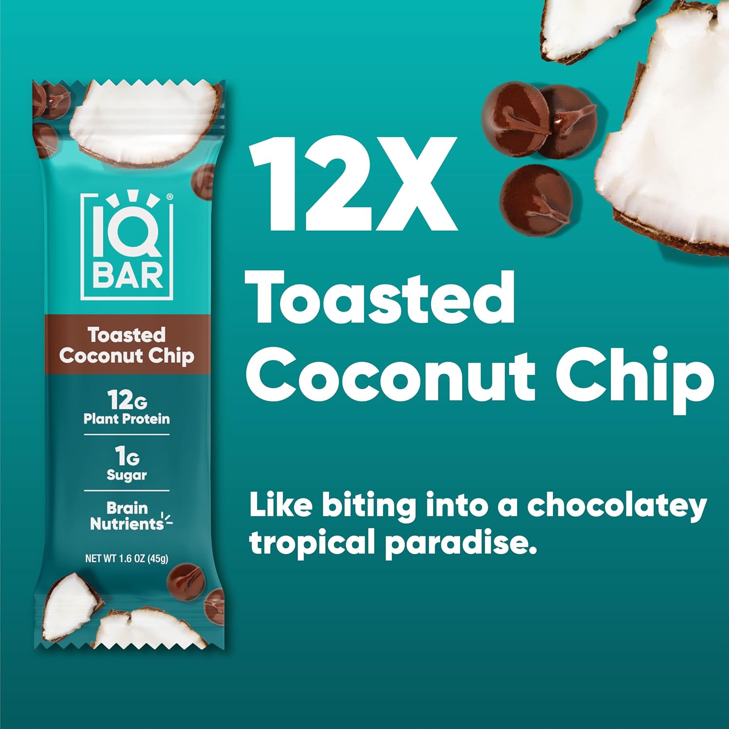 IQBAR Clean Protein Bars, Low Sugar Keto, Toasted Coconut Chip 12-Count