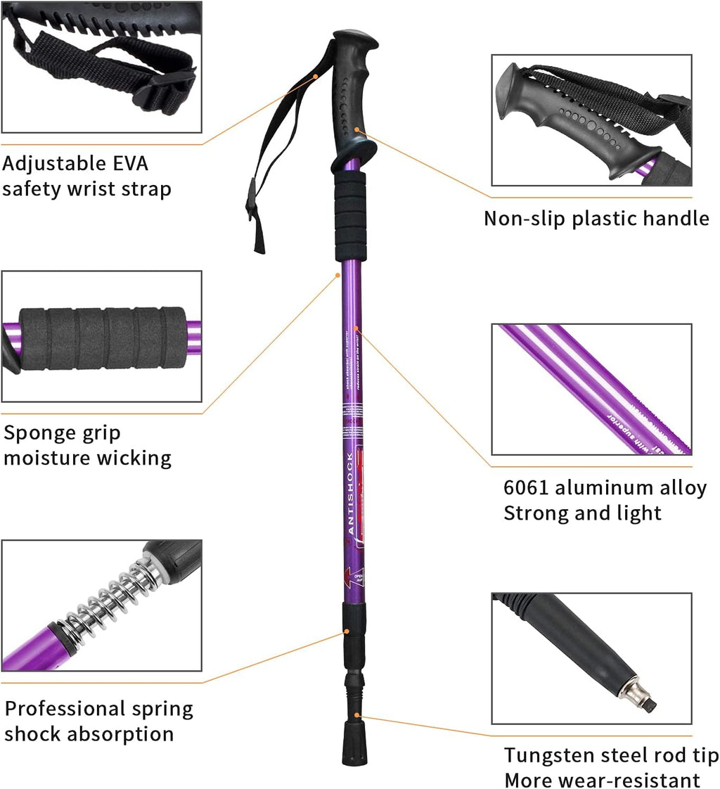 Aihoye Trekking Poles,Adjustable Shock Absorbing Hiking Walking Stick-2Pcs