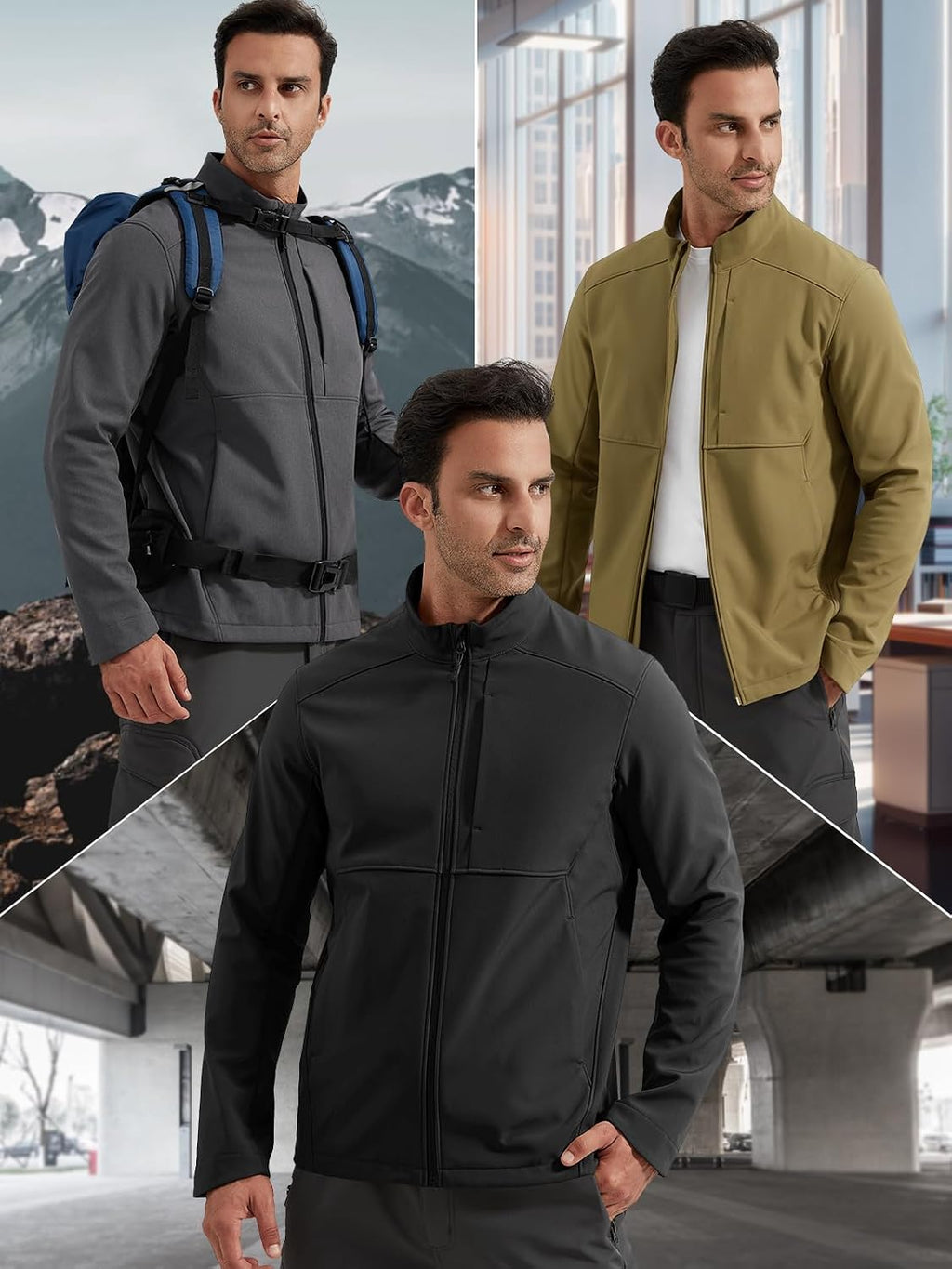FREE SOLDIER Men's Waterproof Softshell Jacket Lightweight Fleece Lined Jacket Outdoor Hiking Windbreaker