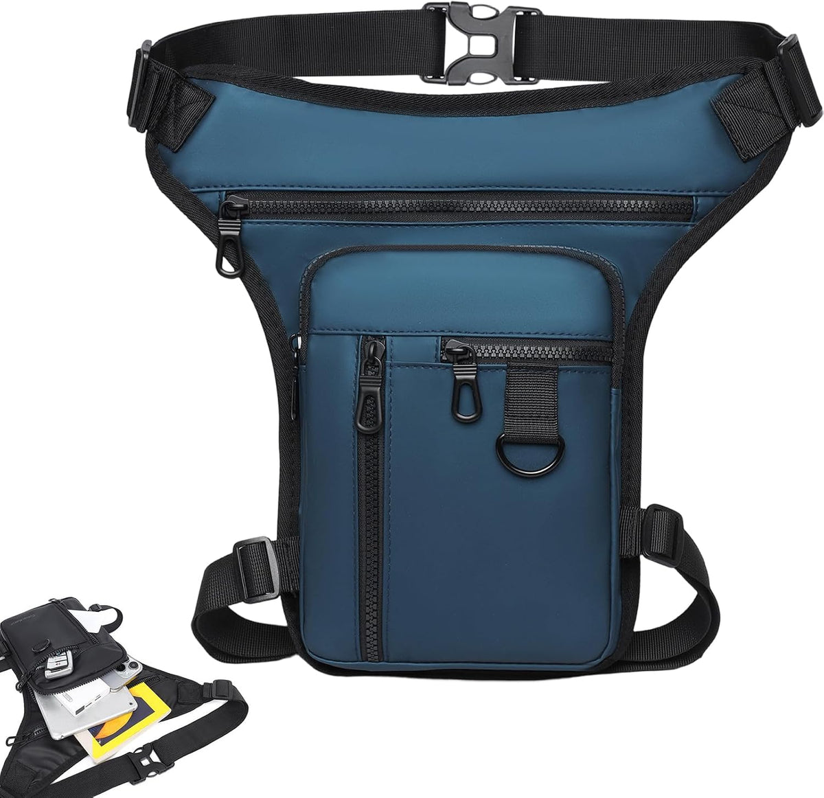 Fanny Pack for Men Women, Anti-Slip Sling Bag with Leg Strap for Running Hiking Travel (Black)