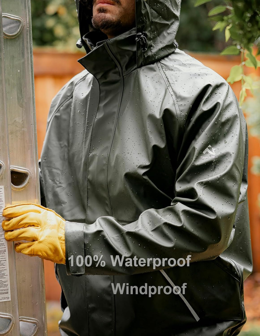 Town Field Waterproof Heavy Duty Jacket Mens Womens Rubber Rain Coat Fishing Hoodie Fou Weather Gear Pvc Raincoat