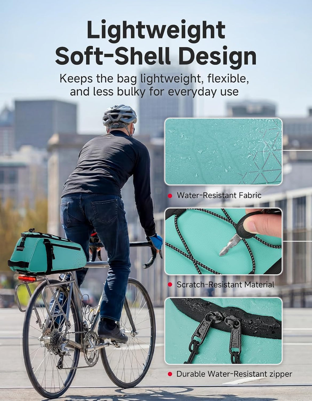KEMIMOTO Rear Bike Rack Bag - 8L PVC Water Resistant Ebike Bags for Bicycle