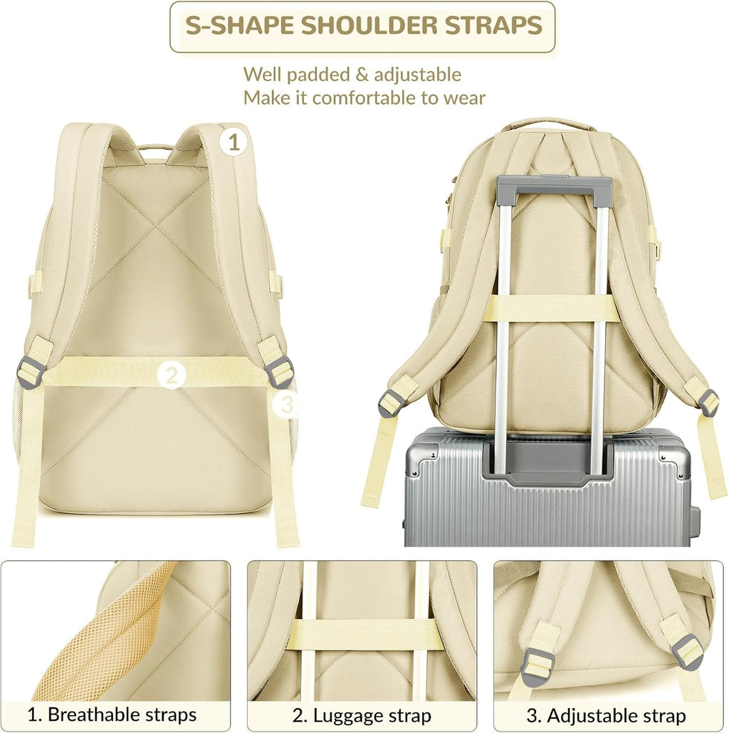 Lohol Water Resistant Backpack with Mulitiple Pockets for School Travel Outdoor College, 15.6 inch Laptop Bookbag for Girls and Women (Beige)