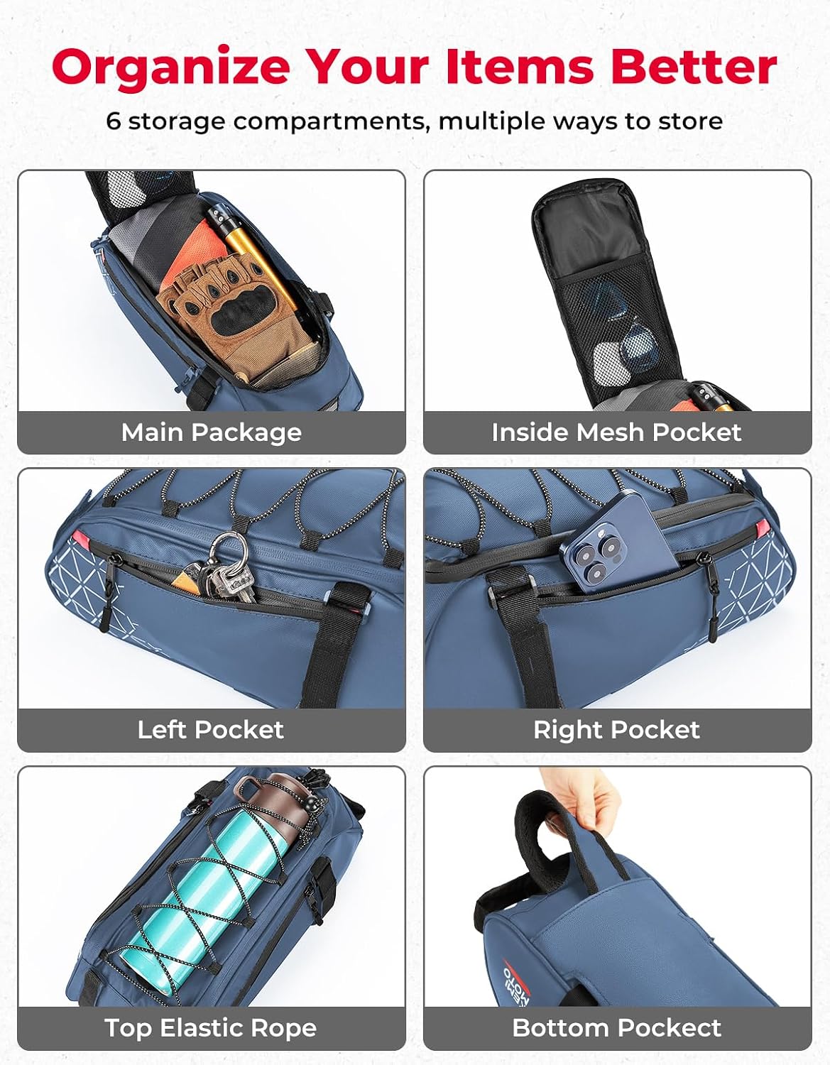 KEMIMOTO Rear Bike Rack Bag - 8L PVC Water Resistant Ebike Bags for Bicycle