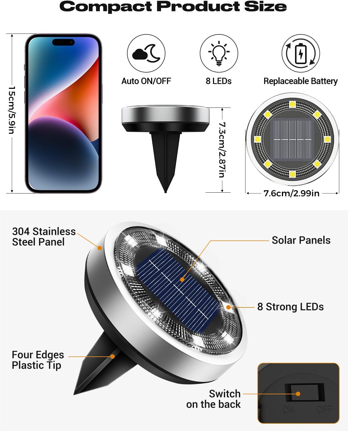 btfarm 16 Pack Solar Lights Outdoor Waterproof, 8 LED Solar Ground Lights