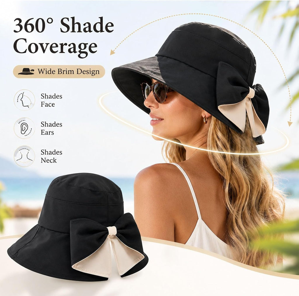 Women's Bowknot Wide Brim Sun Protective Hat