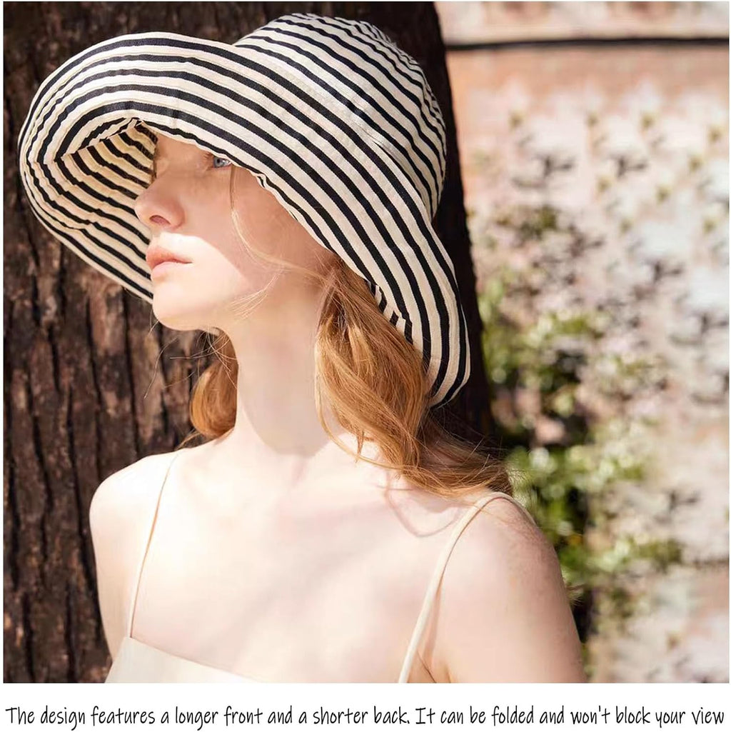 huablo Brim Sun Hats for Women Striped Hat Floppy Packable SPF UPF 50 UV Protection Beach Vacation Hat