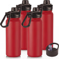 24oz Insulated Water Bottle with Straw Lid, Stainless Steel Metal Water Bottle with Straw & Wide Mouth Lid, Double Wall Vacuum Water Bottle for Hiking Camping, Red 4 Pack