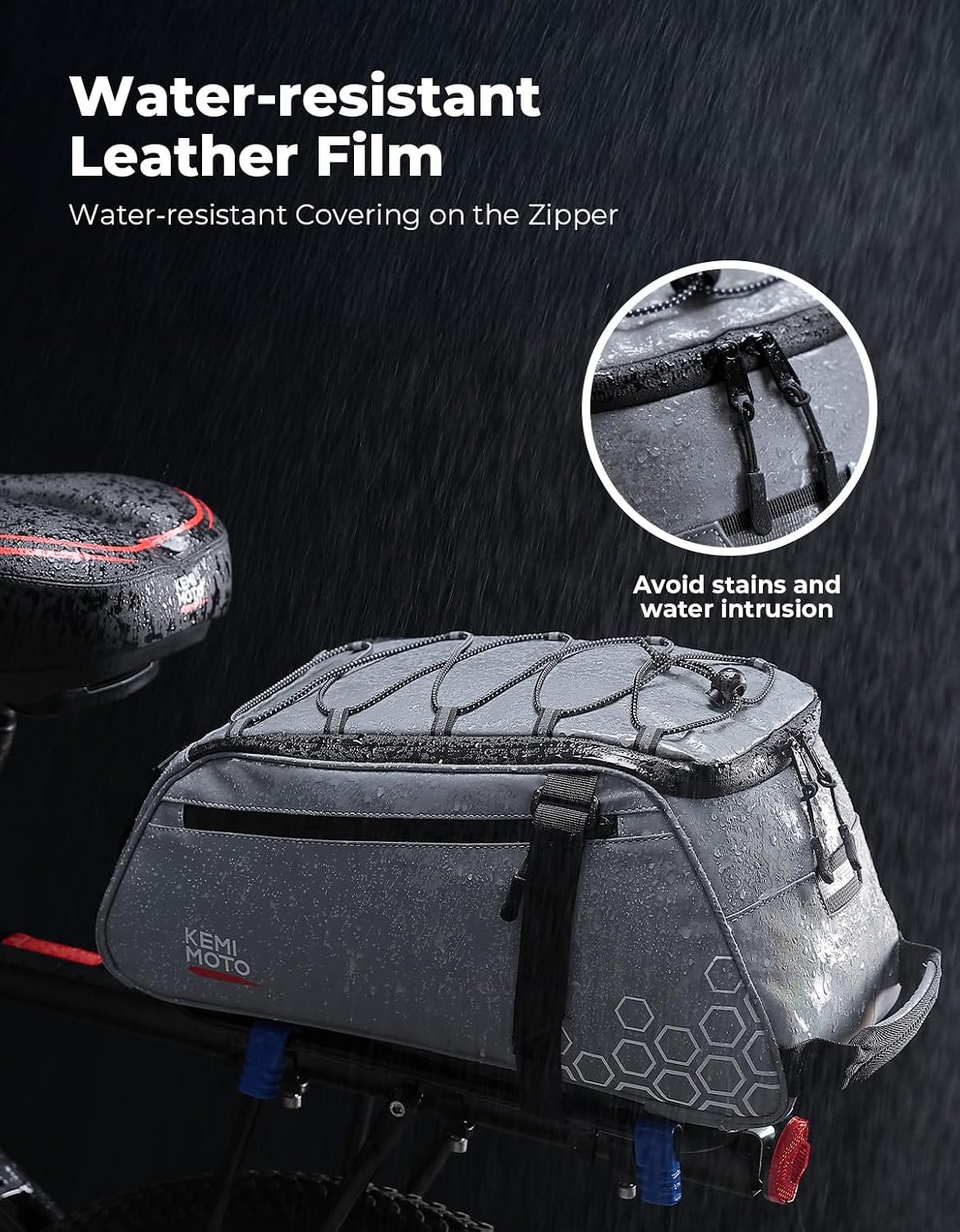 KEMIMOTO Fully Reflective 3-in-1 Rear Bike Bag, 11L Convertible Backpack