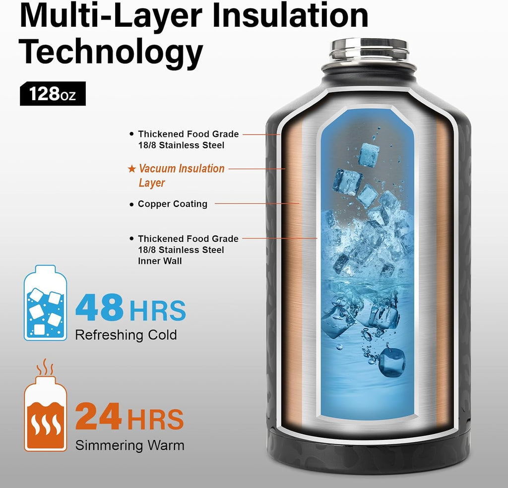 DYSANKY 1 Gallon Insulated Water Bottle w/Straw & Portable Carrier Bag