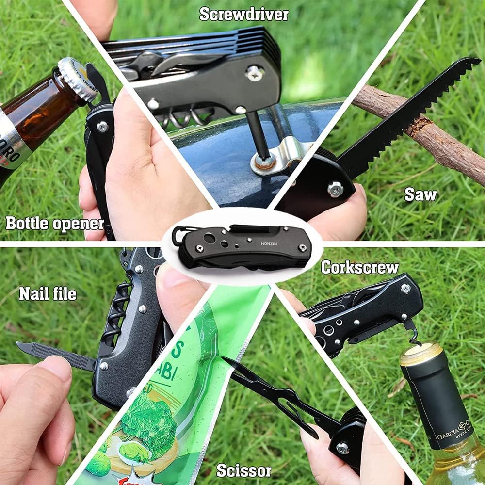 Swiss Small Pocket Knife, 15-in-1 Multitool for Camping, Hiking & EDC