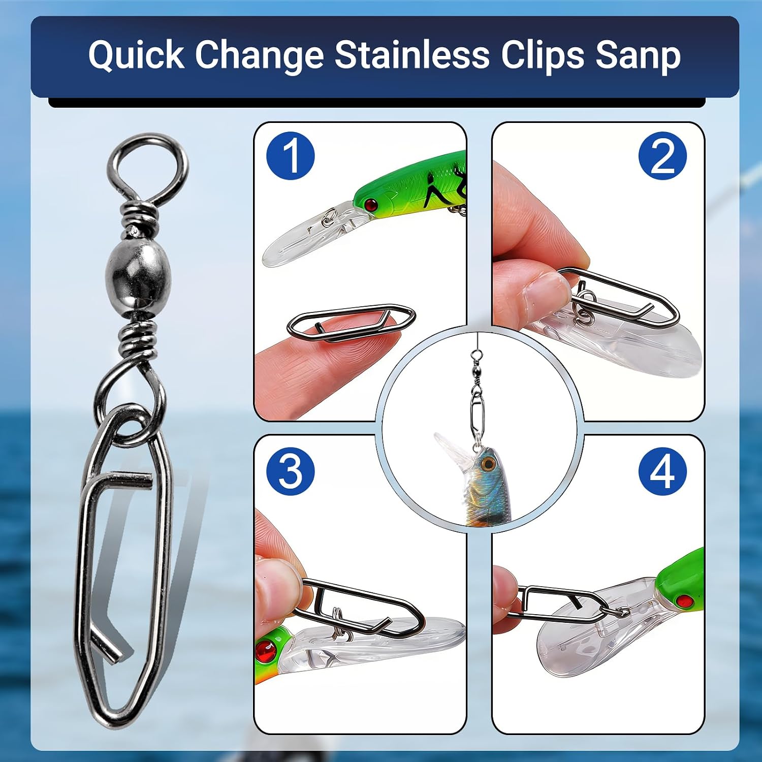 QISHUO High Strength Fishing Swivels Stainless Clips Steel Snap Swivels Barrel Connector Saltwater Swivel Fishing Rolling Black Nickel