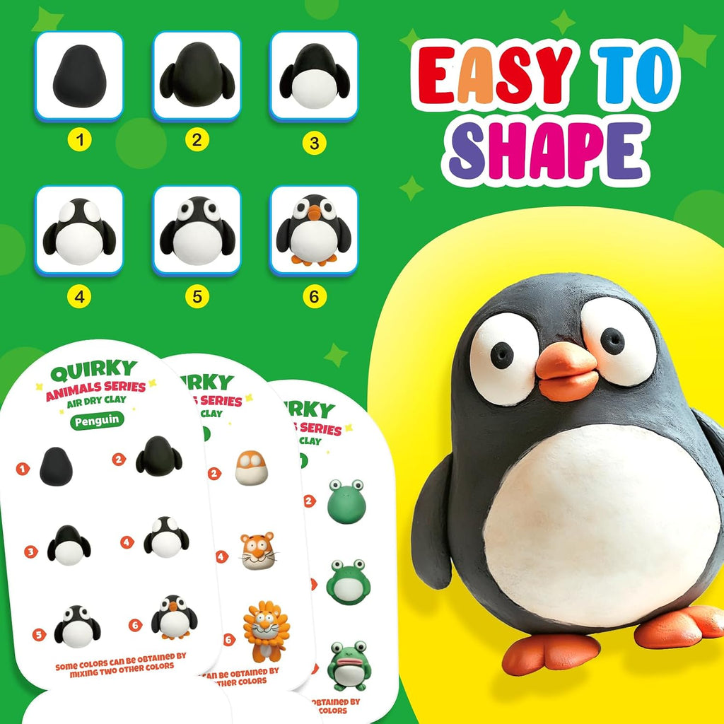 Kasfalci Air Dry Clay Kit for Kids, 12 Animals Modeling Magic Clay Sculpting Set, DIY Party Favors Arts & Crafts for Kids Ages 4-6-8-12, Ultra Light & Soft, Safe & Non-Stick with Tools & Tutorials
