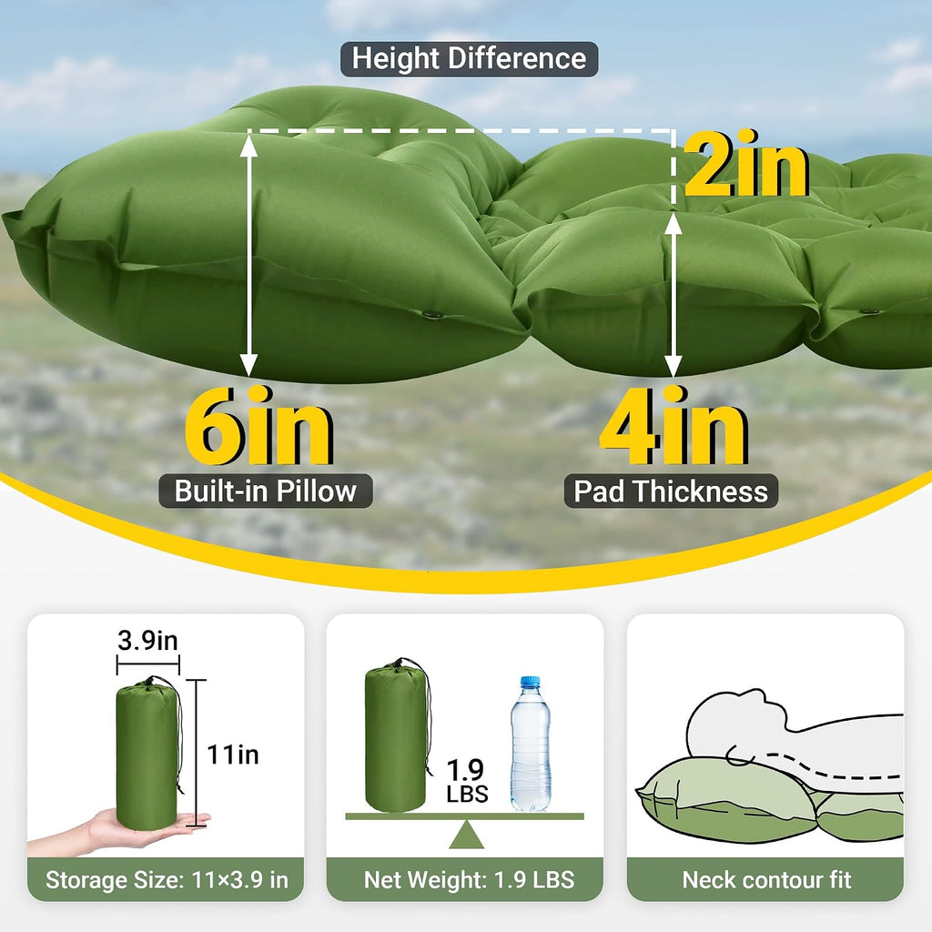 2 Pack Camping Sleeping Pad, 4 in Thick, 30 oz