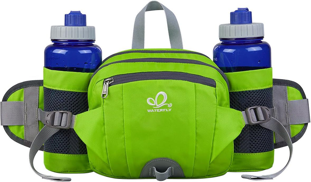 WATERFLY Fanny Pack Waist Bag: Fannie Pack 2 Water Bottle Holders Lumbar Belt Hiking Walking Running Jogging Camping Large Woman Man (Bottle Not Included)