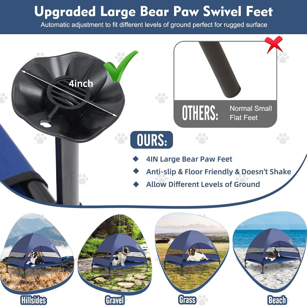 Elevated Dog Bed with Canopy Raised Outdoor Dog Shade Camping Cooling Cot