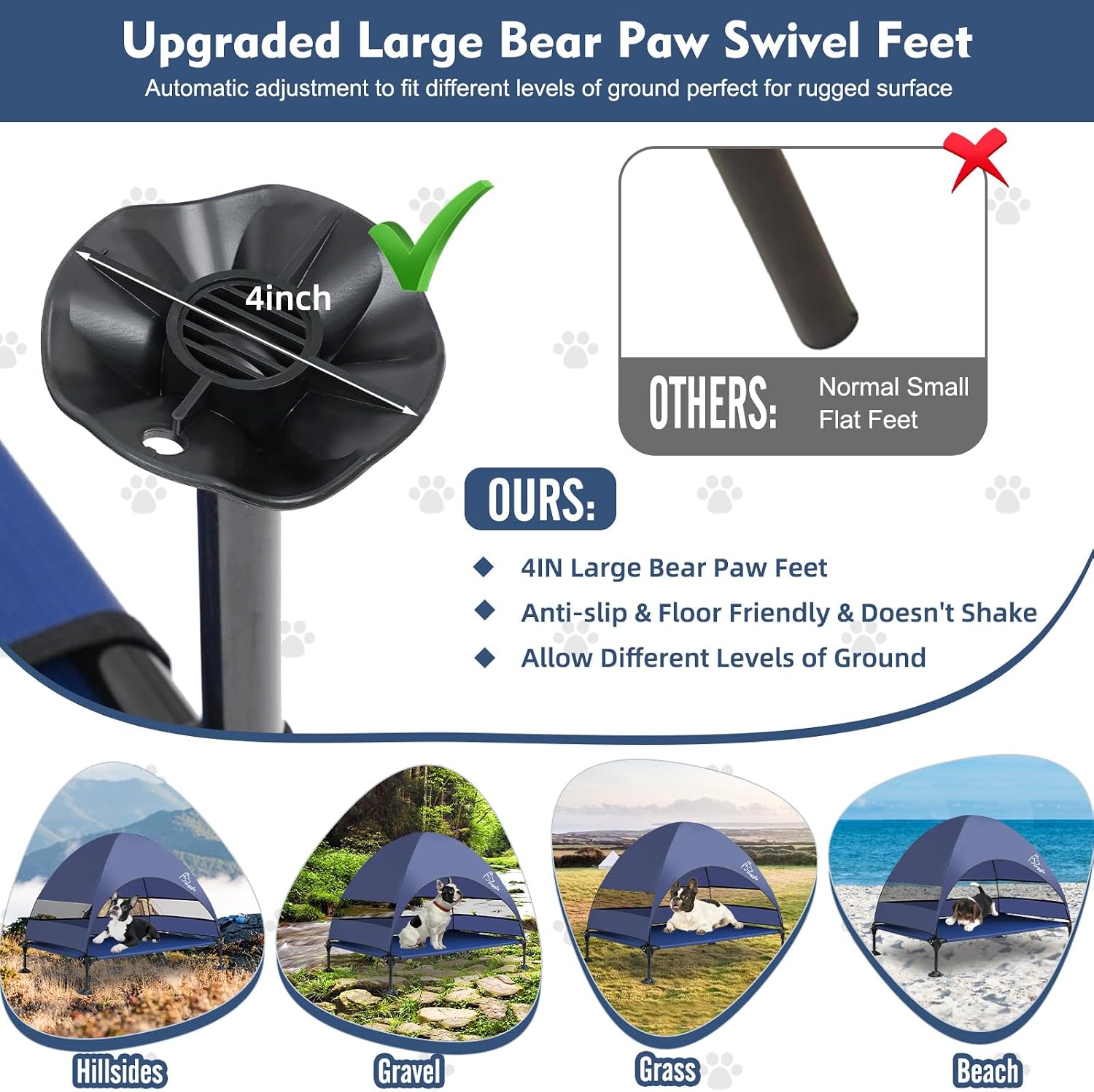 Elevated Dog Bed with Canopy Raised Outdoor Dog Shade Camping Cooling Cot