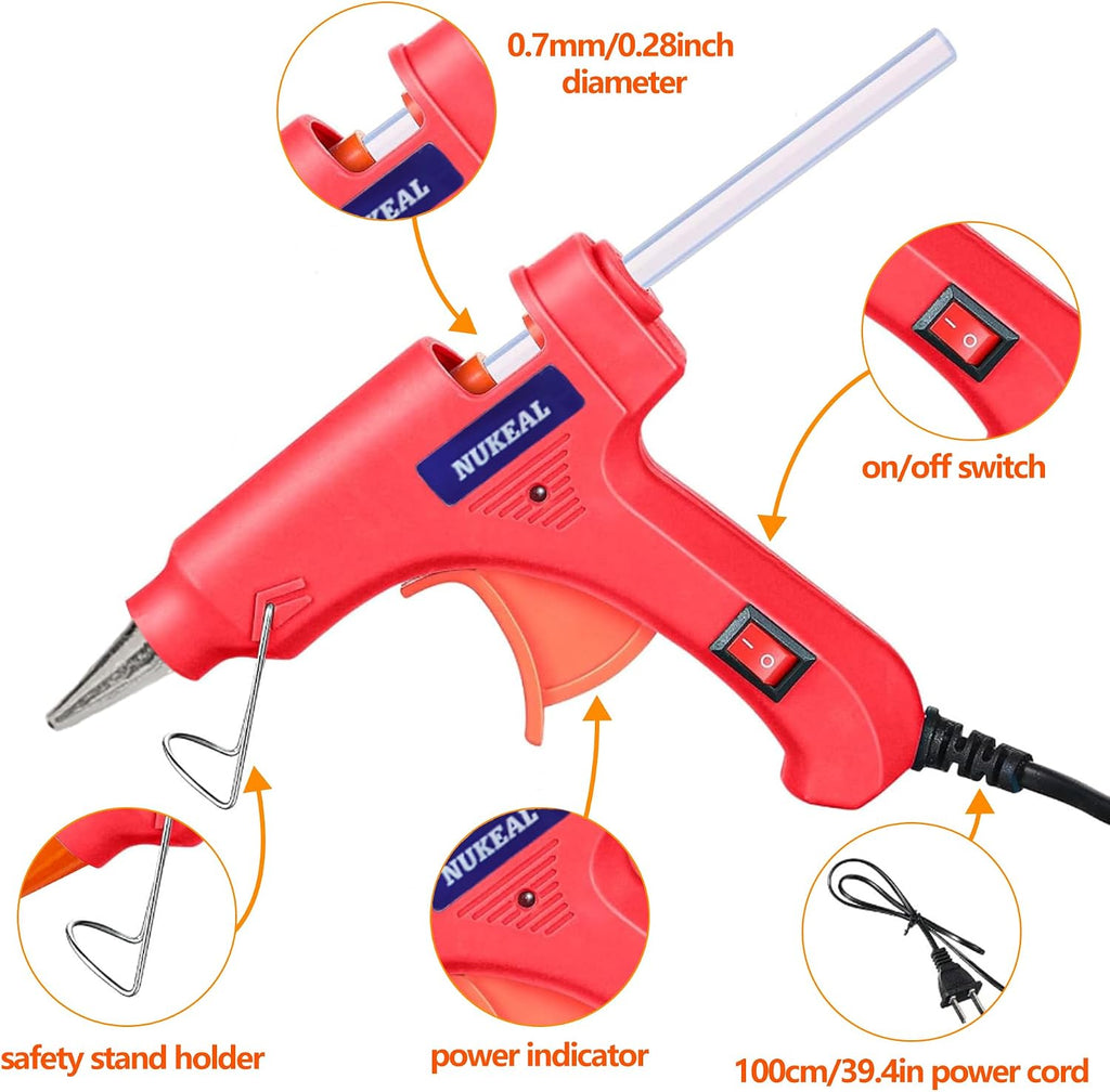 Mini Hot Glue Gun Kit 12 Pieces, Hot Melt Glue Guns for Kids School Craft Project DIY Arts and Home Quick Repairs, 20 Watts, 6 Colors (Navy Blue, White, Green, Orange, Red, Sky Blue)
