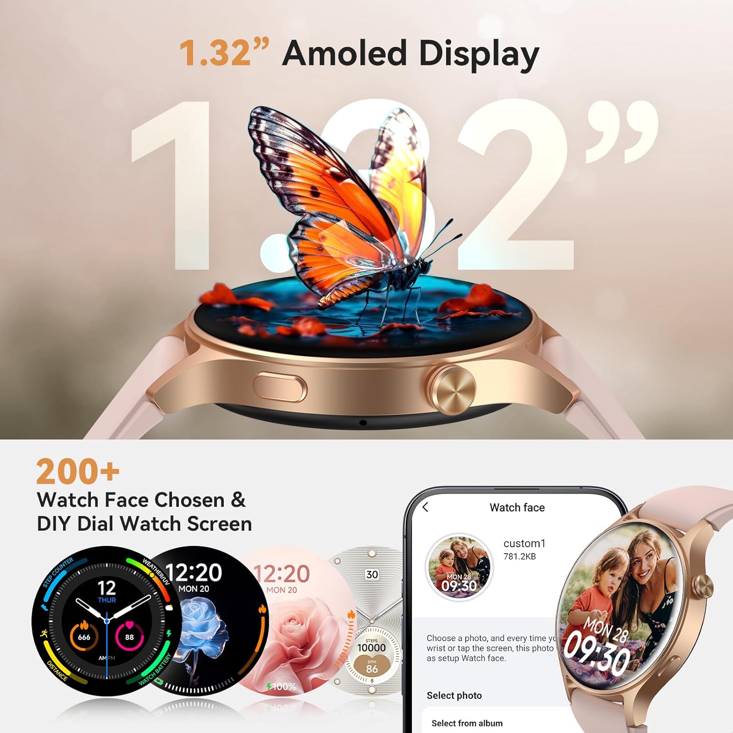 Smart Watch for Women, Answer/Make Call, 1.32'' AMOLED Ultra-Clear Screen
