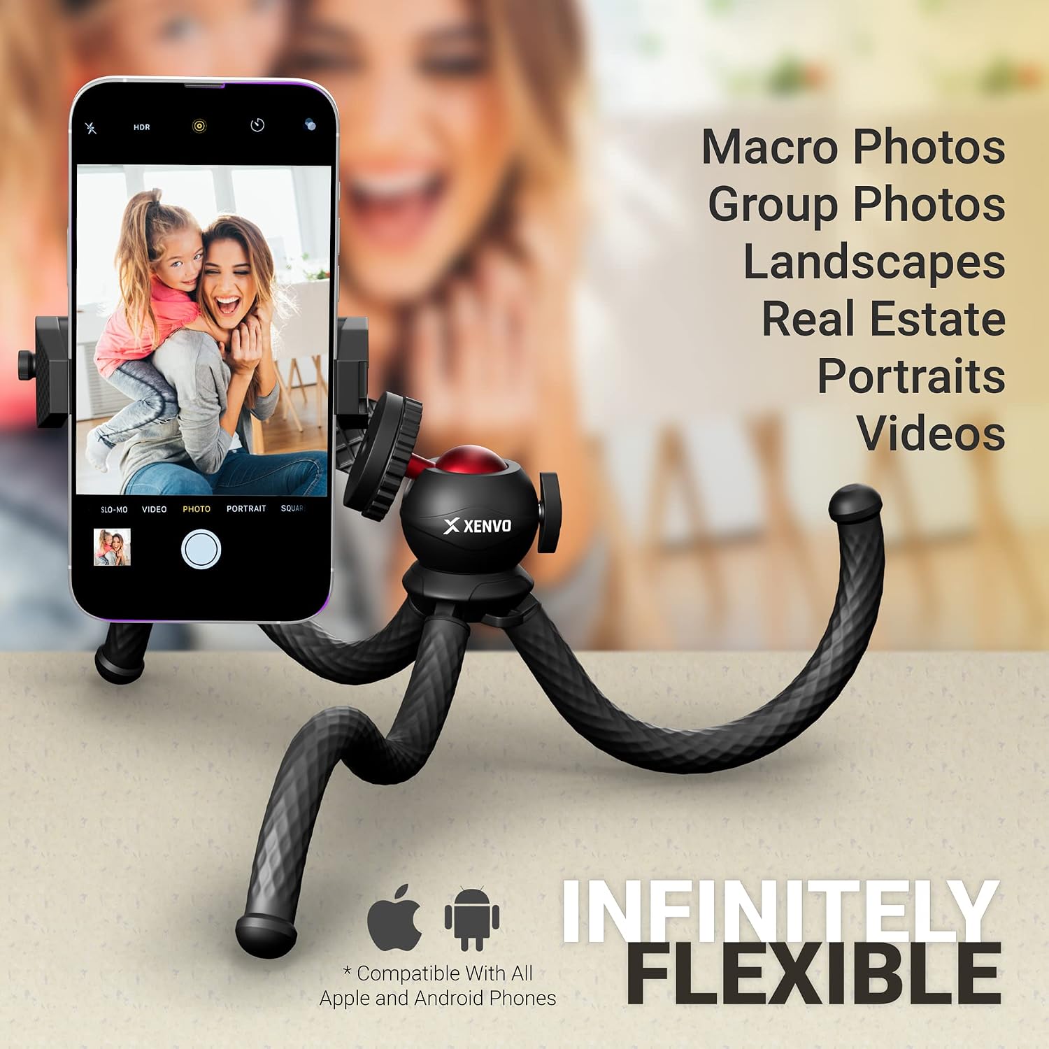Xenvo SquidGrip Flexible Cell Phone Tripod and Portable Action Camera Holder - Compatible with iPhone, GoPro, Android, Samsung, Google Pixel and All Mobile Phones Red