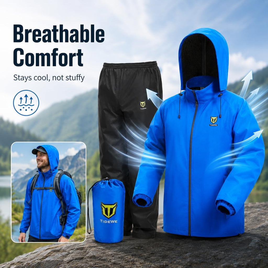 TIDEWE Rain Suit for Men, Waterproof Lightweight 2-Piece Rain Gear