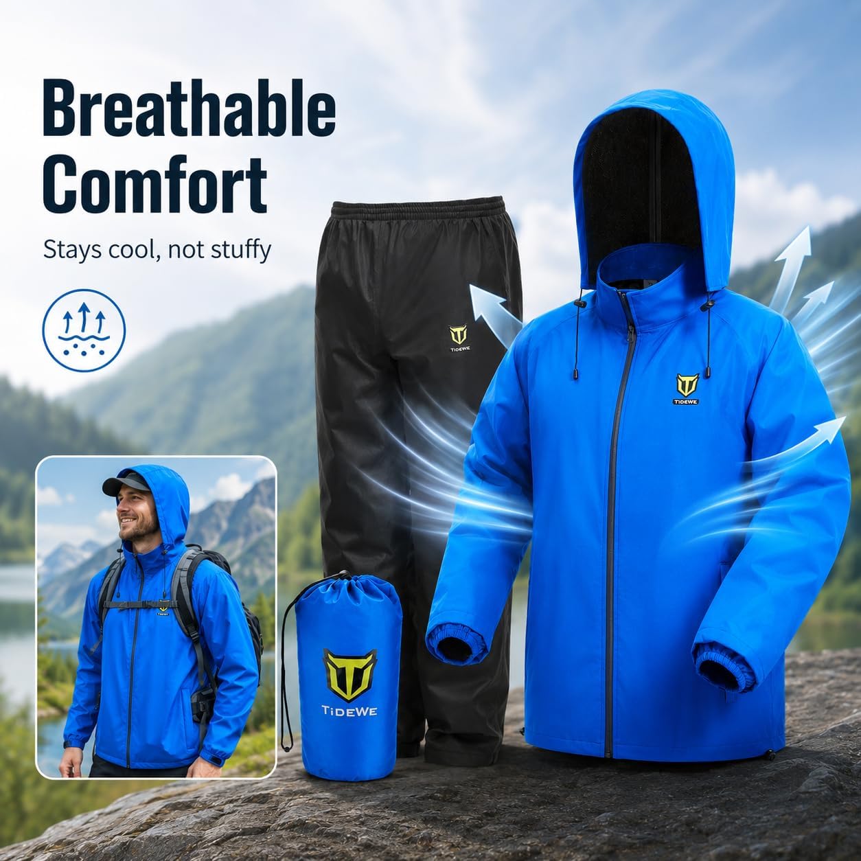 TIDEWE Rain Suit for Men, Waterproof Lightweight 2-Piece Rain Gear