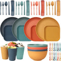 48 Pcs Dinnerware Sets, Unbreakable Plates and Bowls Sets, Reusable Dinnerware Sets for 4 People, Travel Camping Picnic Home Party Cutlery Set, Dishwasher Microwave Safe Dishes