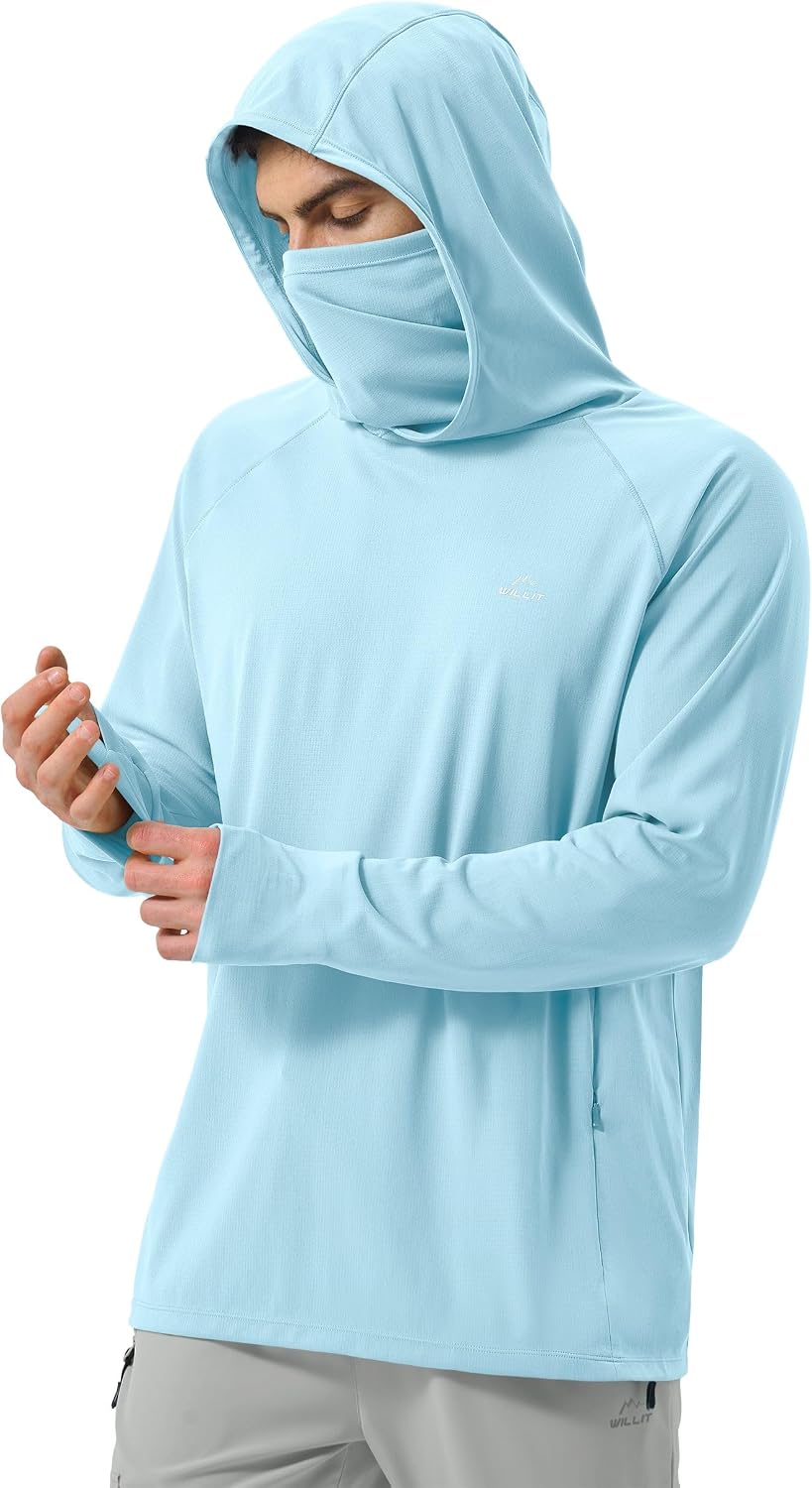 Willit Men's Sun Hoodie UPF 50+ Long Sleeve Fishing Hiking Shirt with Mask Lightweight UV SPF Neck Gaiter Hoodie